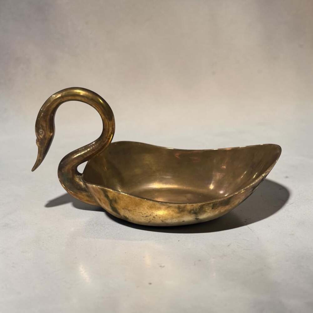 Vintage Brass Swan Trinket Dish Figurine Bowl